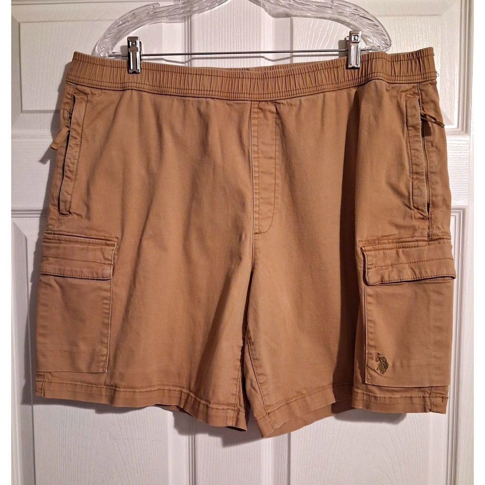 Men's 2XL Khaki Cargo Shorts Elastic Waist Drawstring Utility Hiking Outdoor